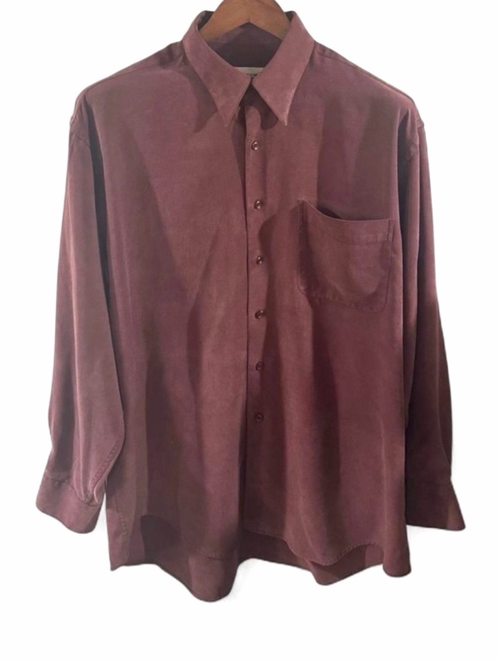 Vintage Pronto Uomo Dark Burgundy Velvet-Like Shirt Size Men’s Large